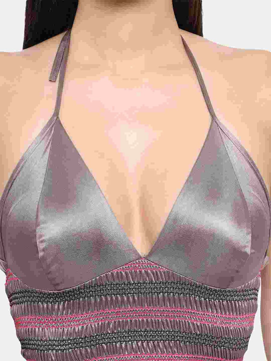 Shirred Halter Neck Satin Babydoll