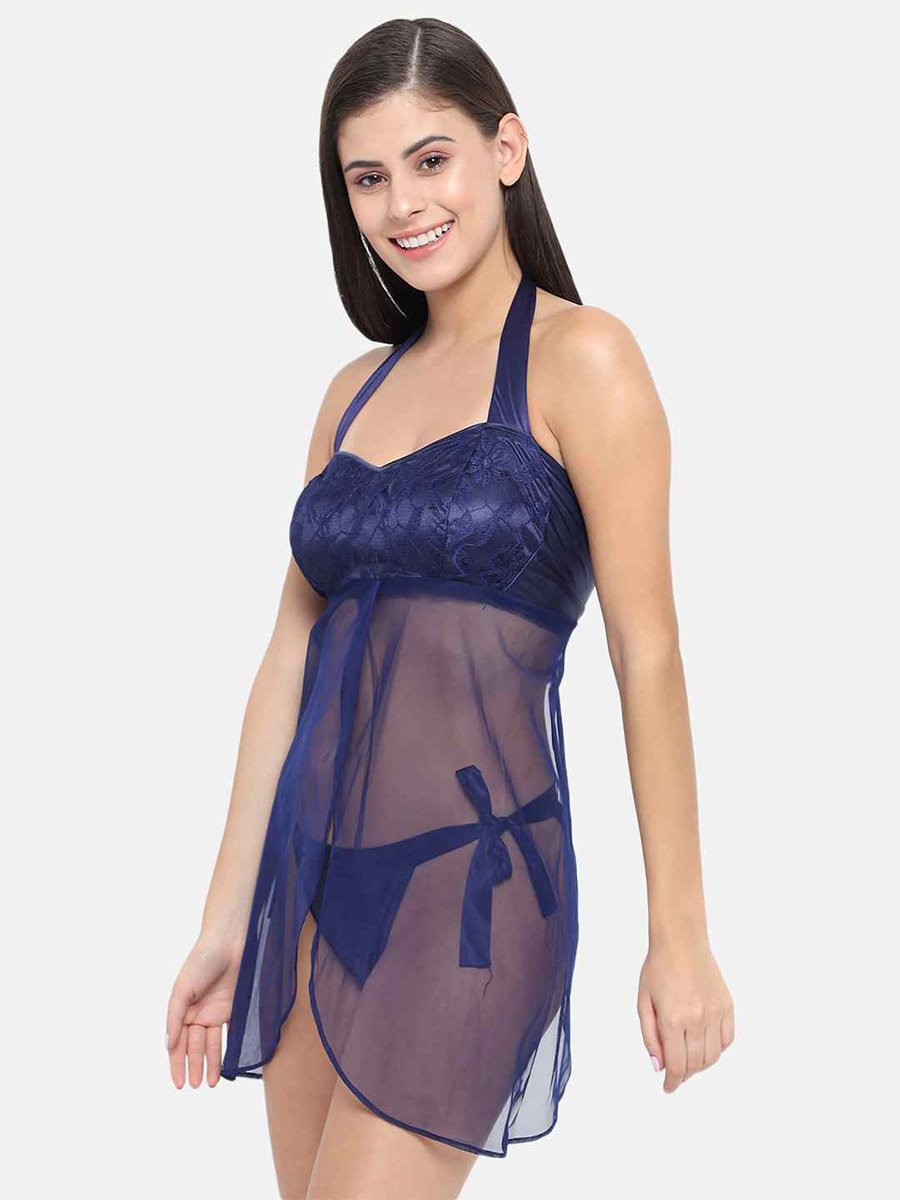 Lace Halter Neck Asymmetric Hem Babydoll