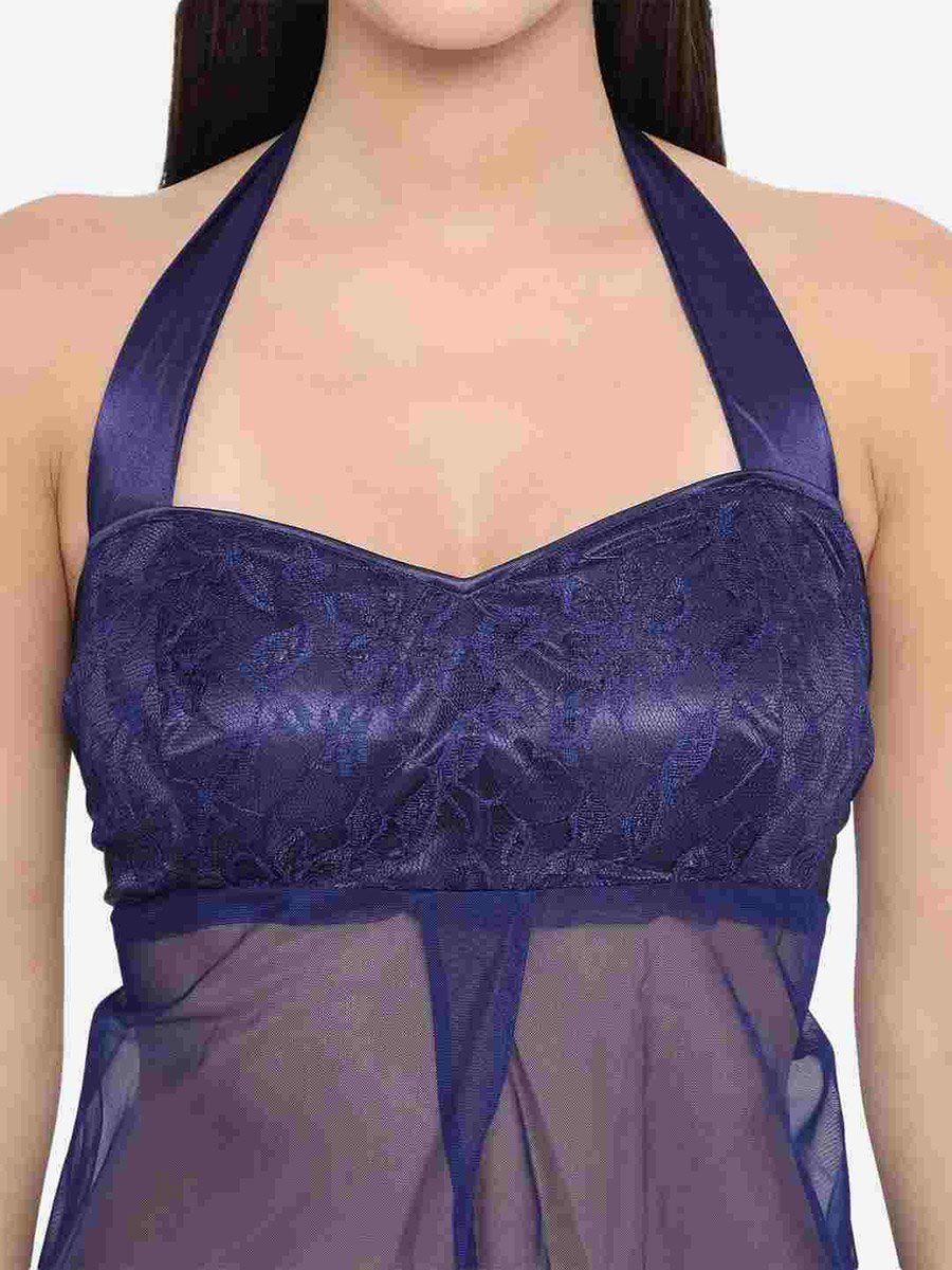 Lace Halter Neck Asymmetric Hem Babydoll