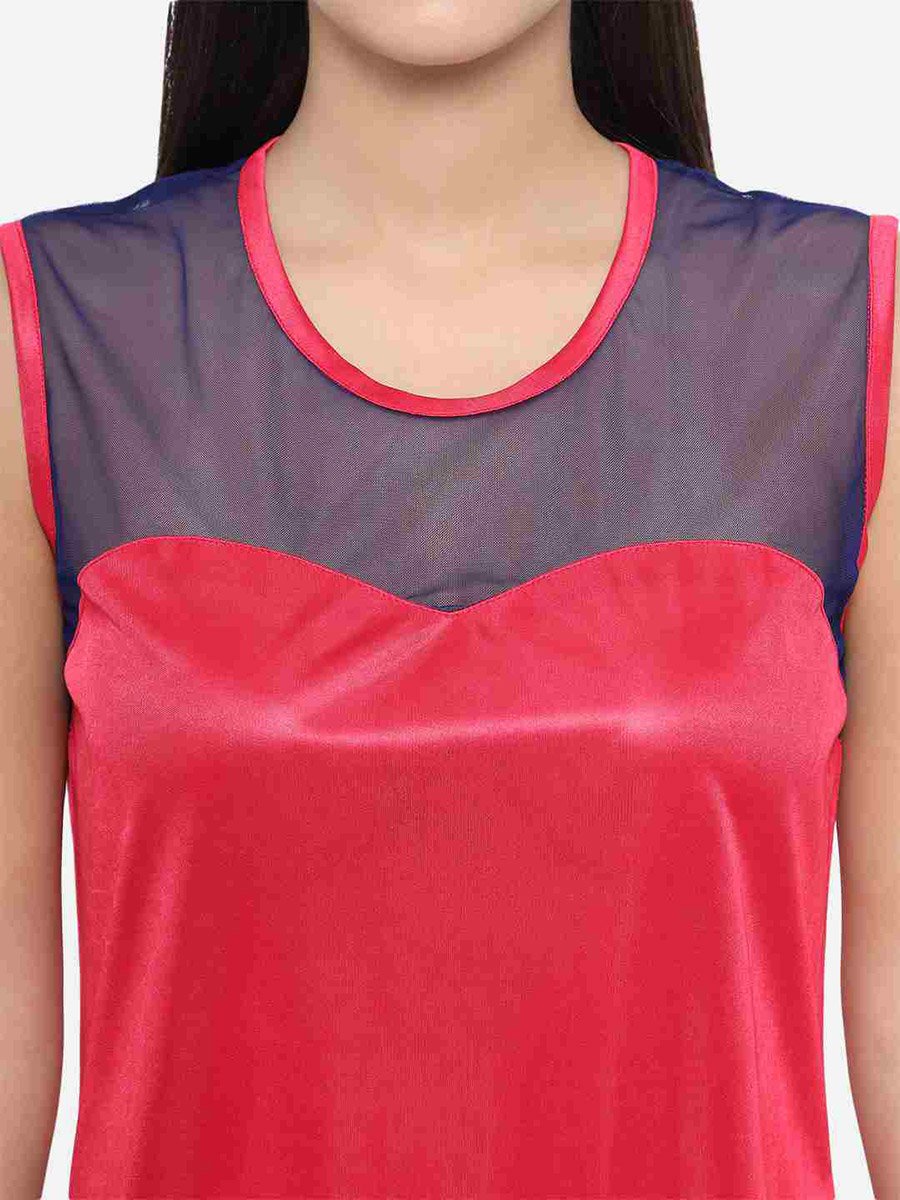 Solid Illusion Neckline Satin Babydoll