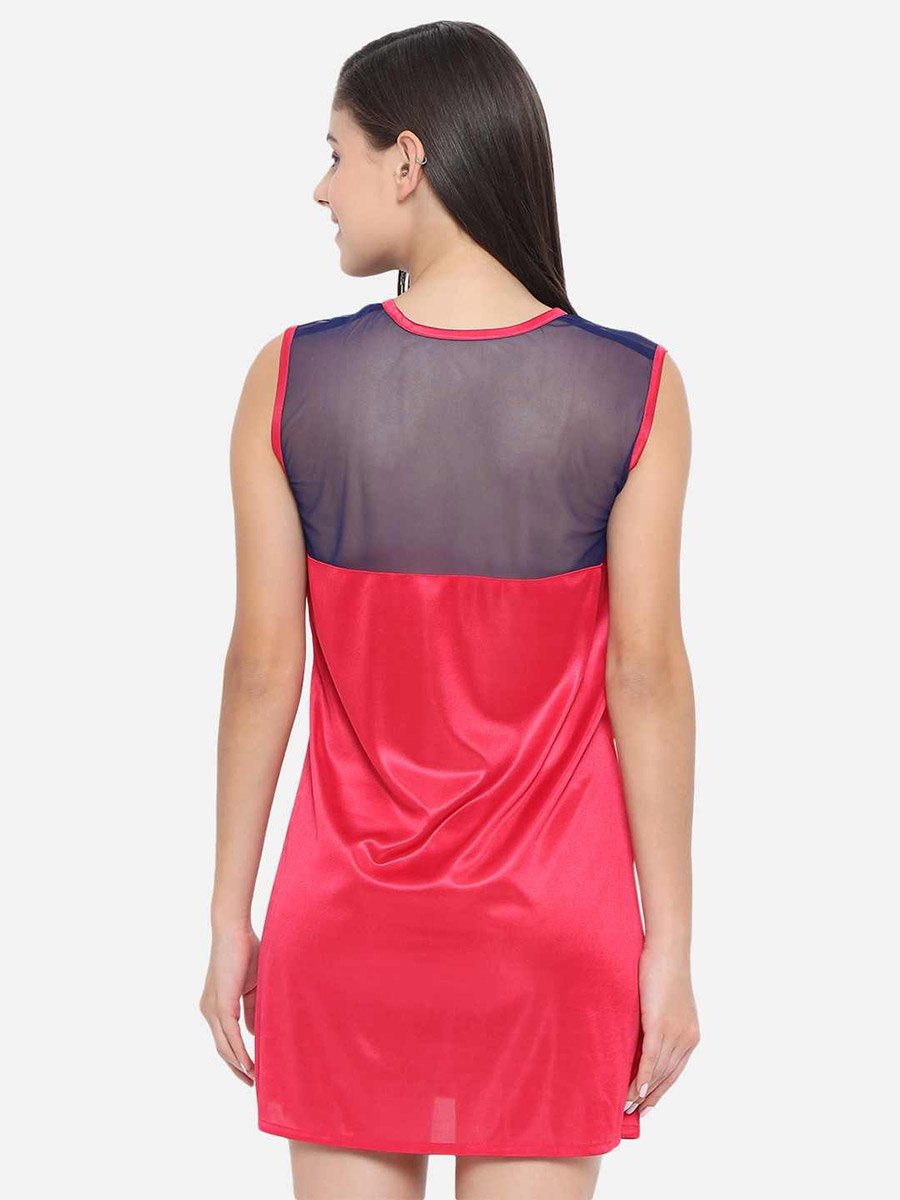 Solid Illusion Neckline Satin Babydoll