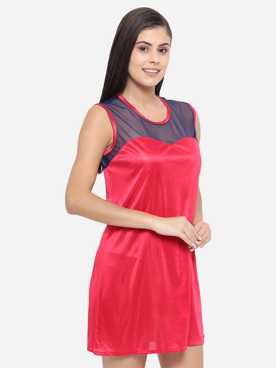 Solid Illusion Neckline Satin Babydoll