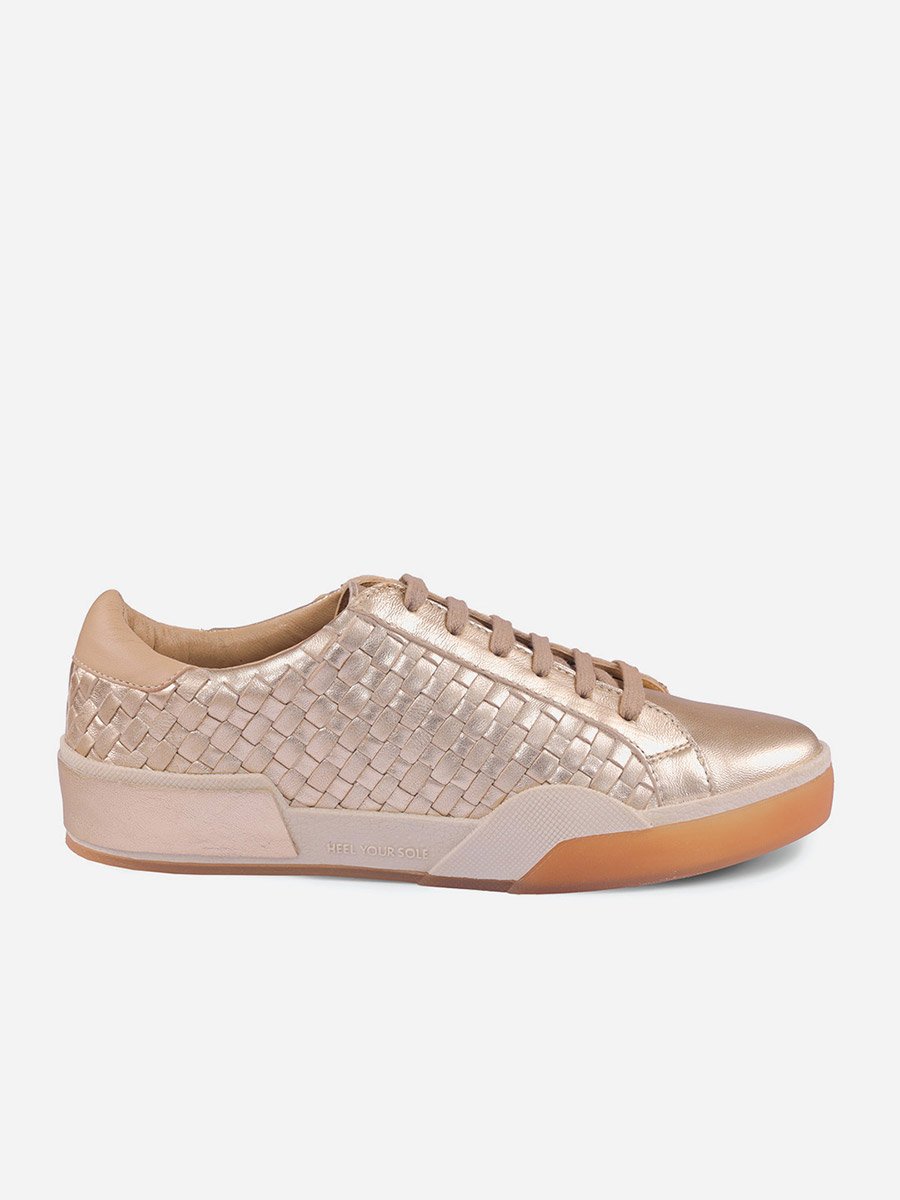 Basket Weave Design Leather Lace-Up Sneakers