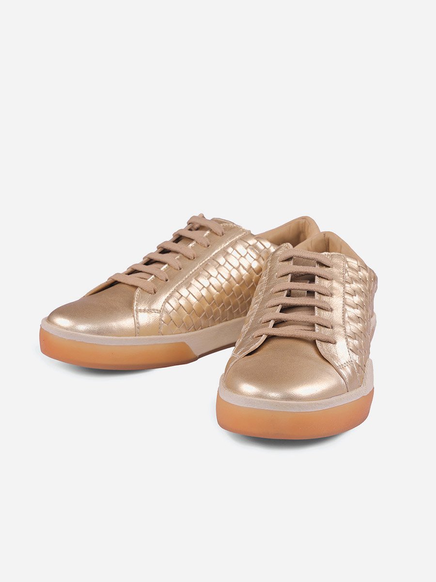 Basket Weave Design Leather Lace-Up Sneakers