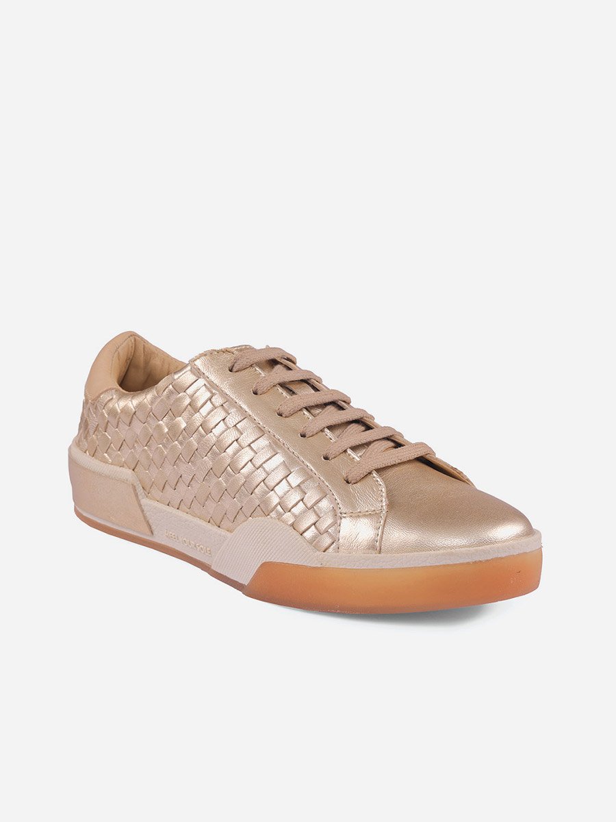 Basket Weave Design Leather Lace-Up Sneakers