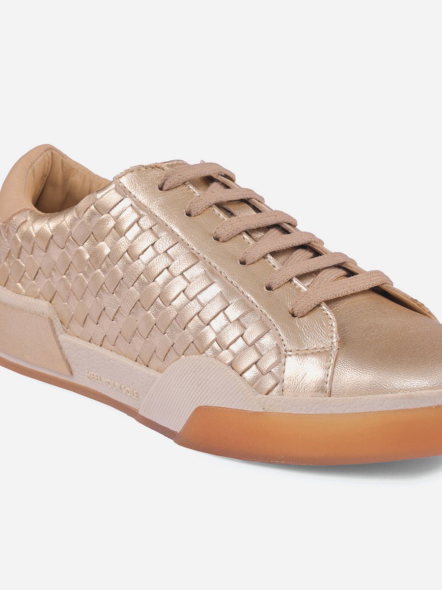 Basket Weave Design Leather Lace-Up Sneakers