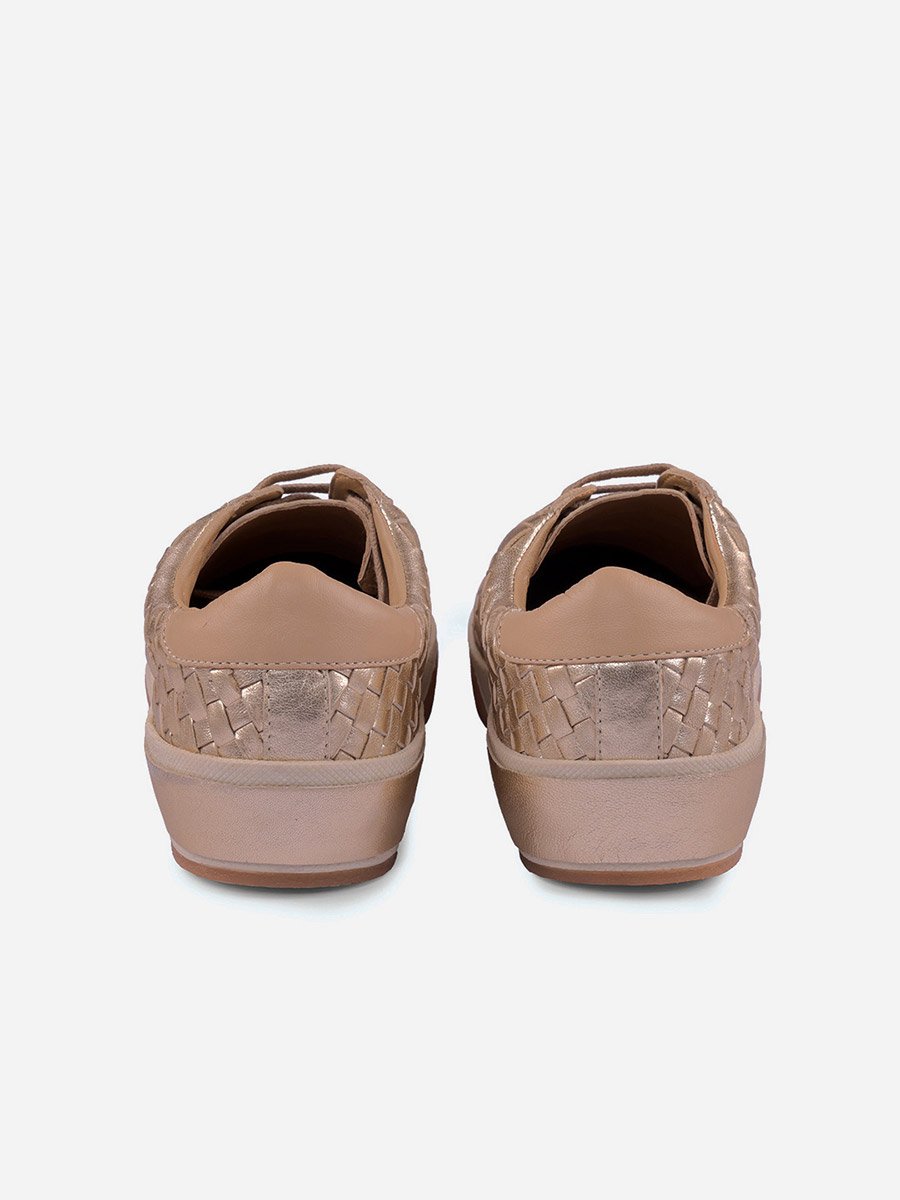 Basket Weave Design Leather Lace-Up Sneakers