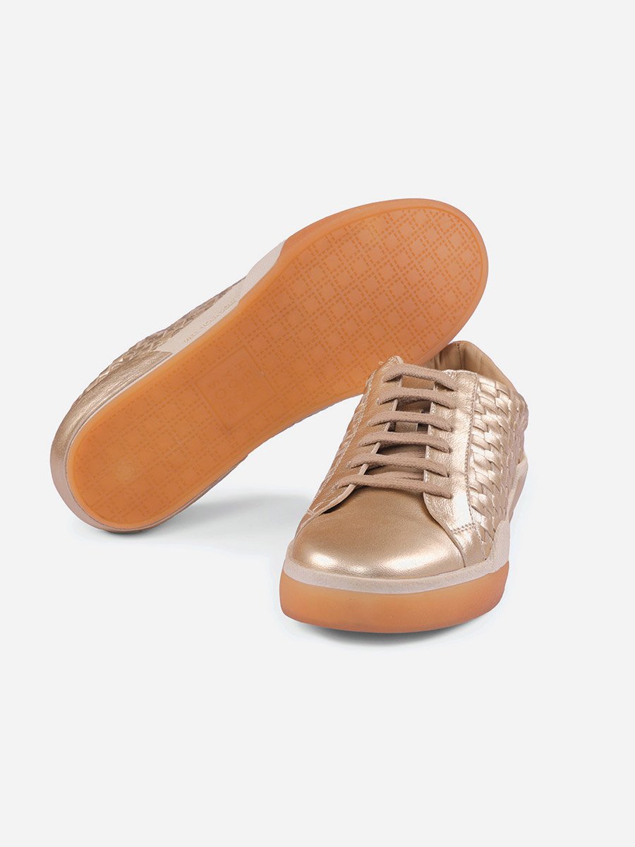 Basket Weave Design Leather Lace-Up Sneakers