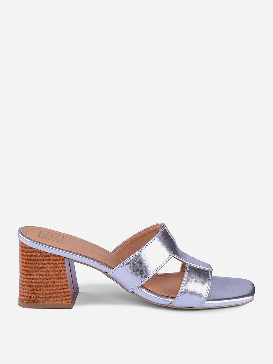 Women Plain Leather Block Heel Sandals