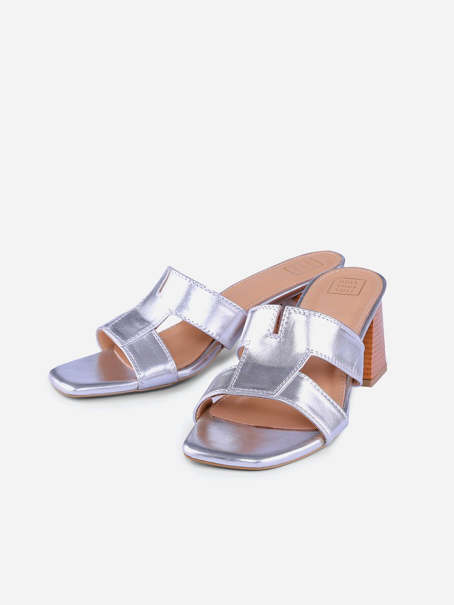 Women Plain Leather Block Heel Sandals