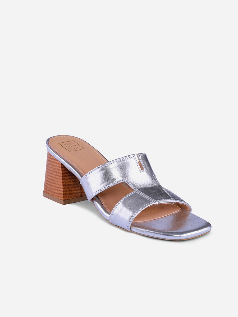 Women Plain Leather Block Heel Sandals