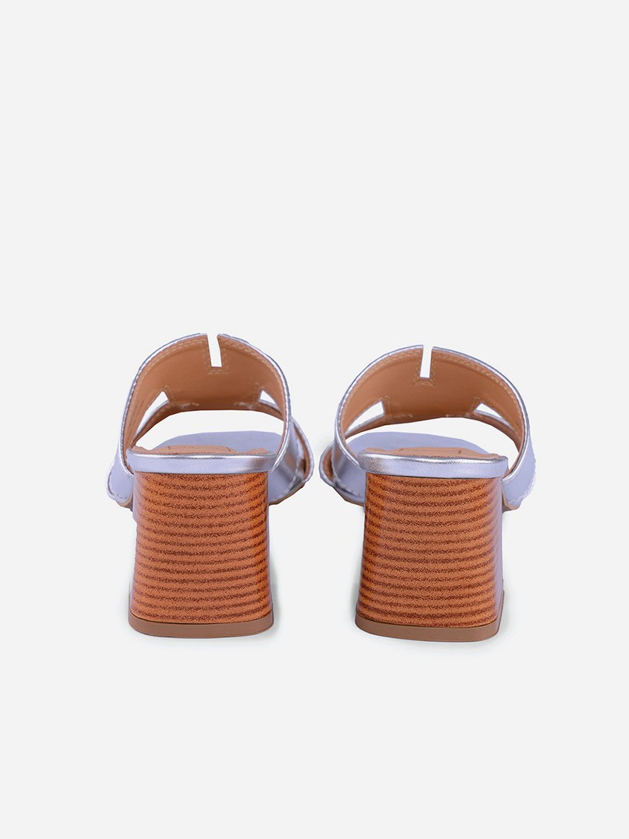 Women Plain Leather Block Heel Sandals