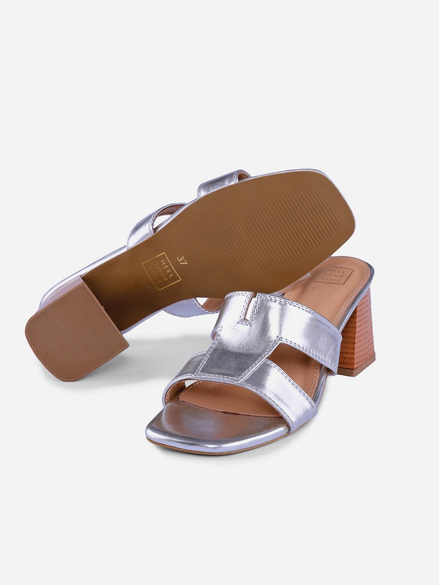 Women Plain Leather Block Heel Sandals