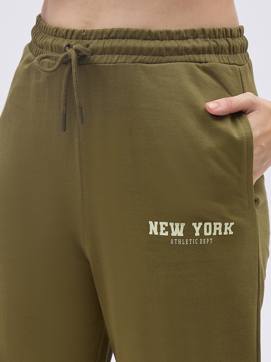 Khaki Slogan Boxy T-Shirt and Wide Leg Joggers Co-Ords