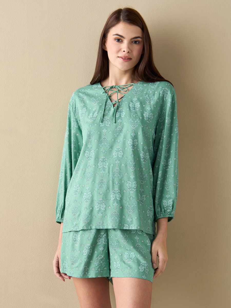 All-Over Floral Print Top and Shorts Set