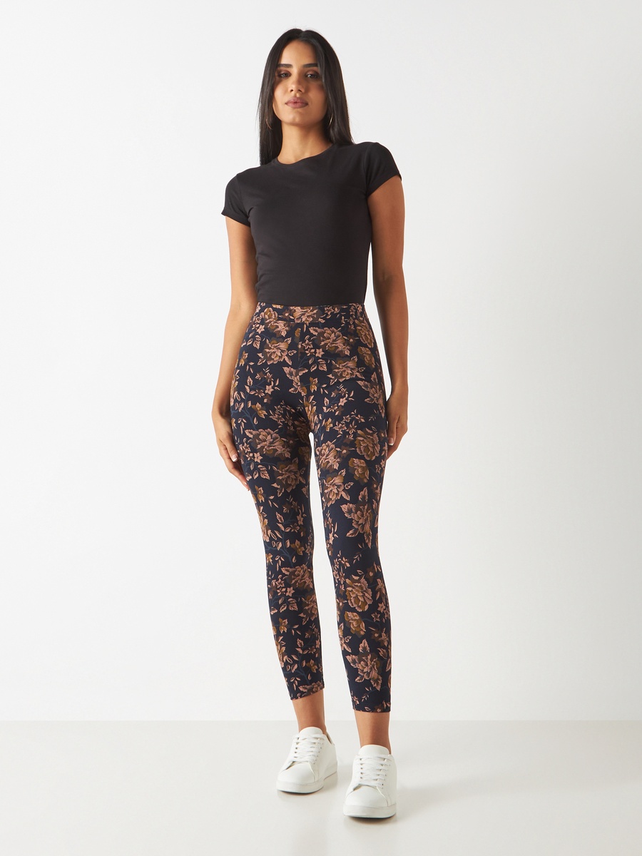 All-Over Floral Print 3/4 Leggings with Elasticated Waistband