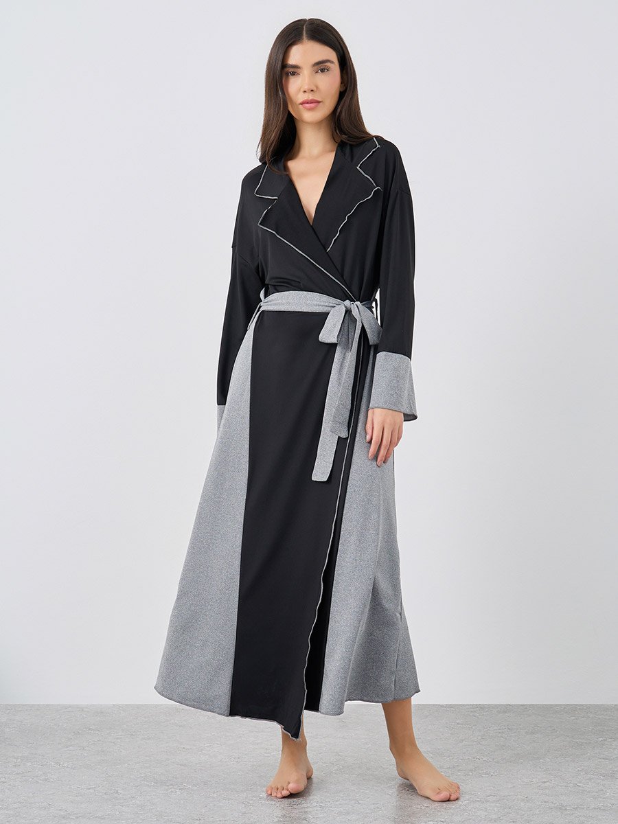 Color Block Notch Label Neck Midi Dress