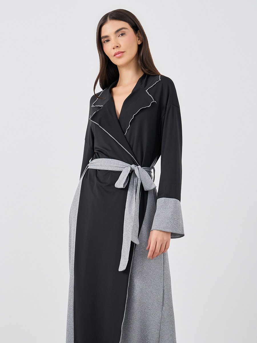 Color Block Notch Label Neck Midi Dress