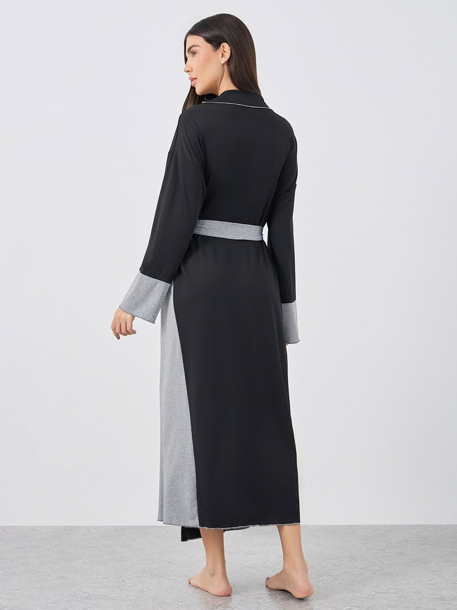 Color Block Notch Label Neck Midi Dress