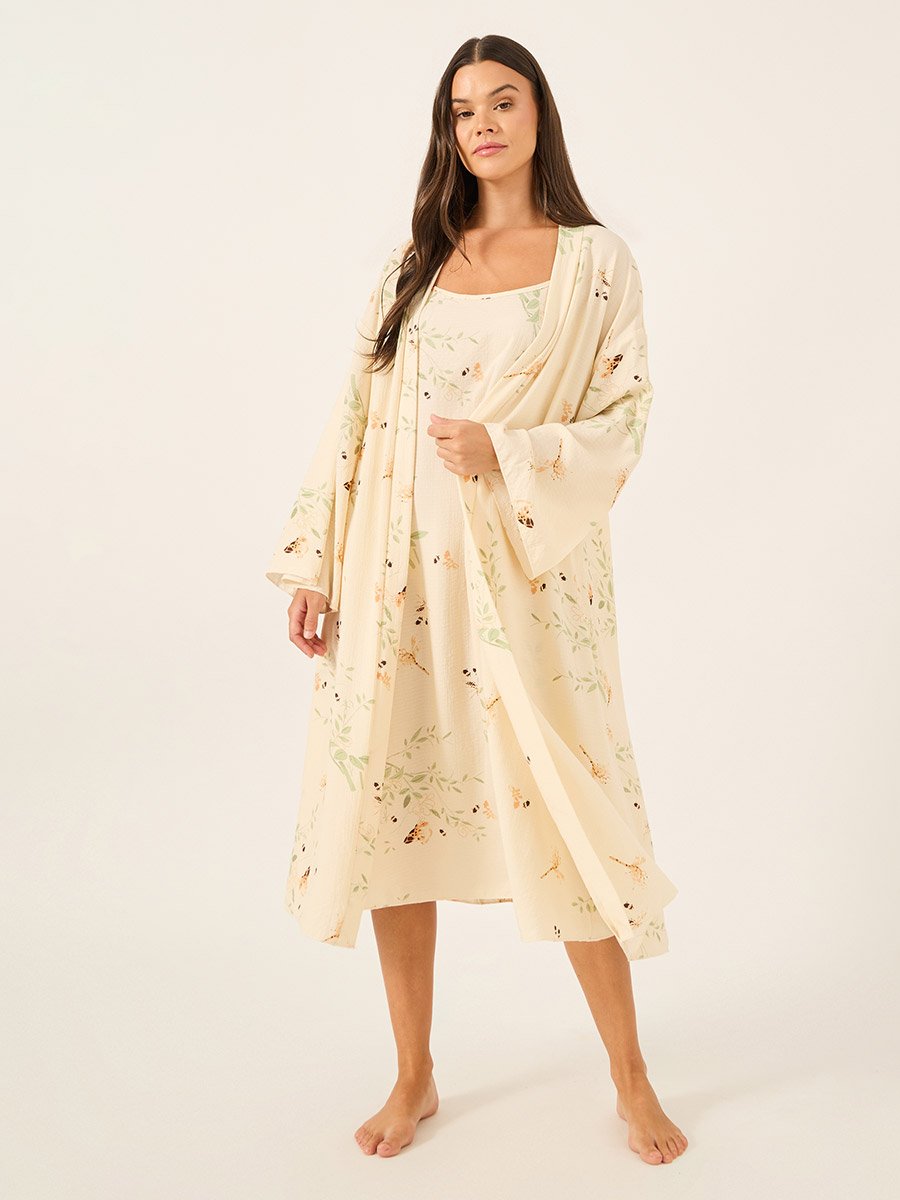 Floral Print Strappy Slip Dress and Robe Set