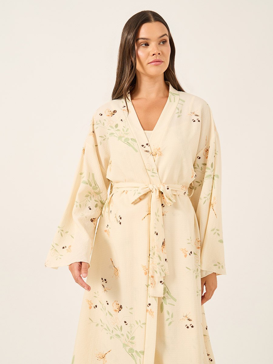 Floral Print Strappy Slip Dress and Robe Set