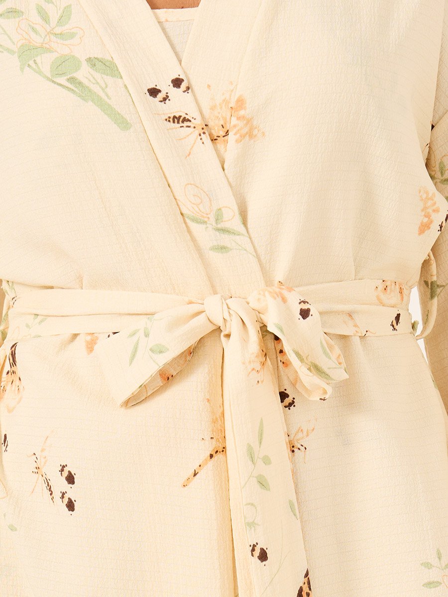 Floral Print Strappy Slip Dress and Robe Set