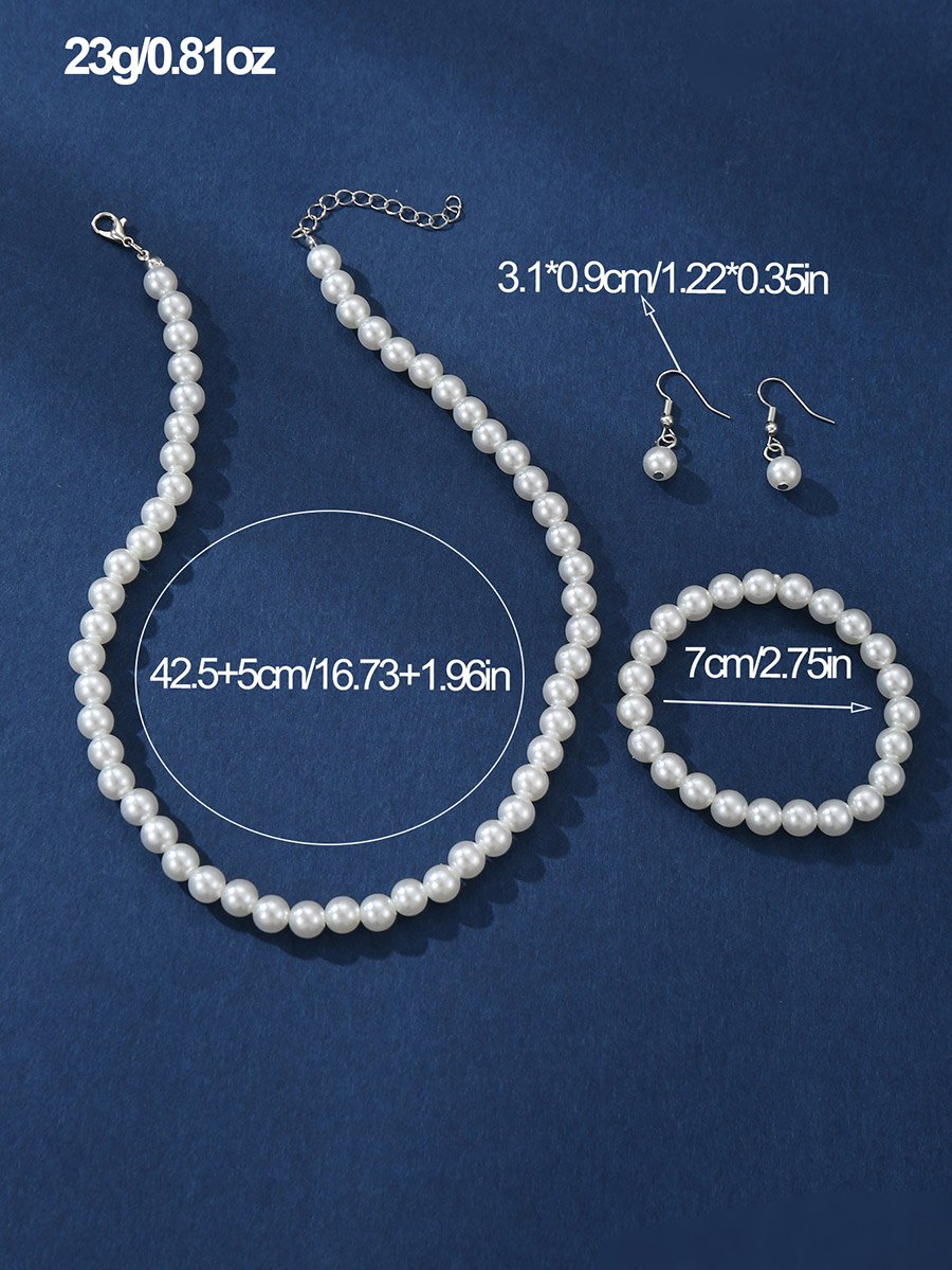 Set of 3 - Faux Pearl Necklace, Bracelet and Earrings