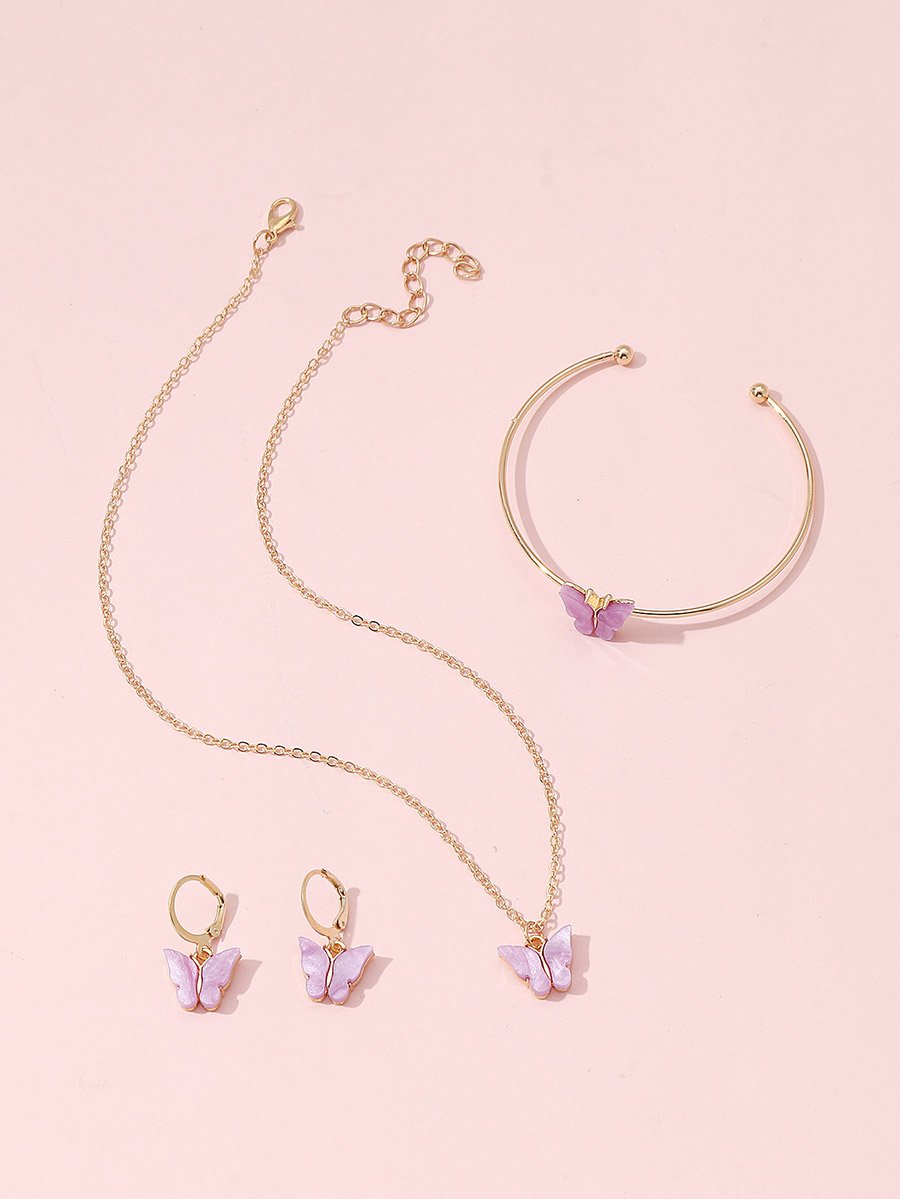 Set of 3 - Butterfly Necklace, Bangle and Earrings