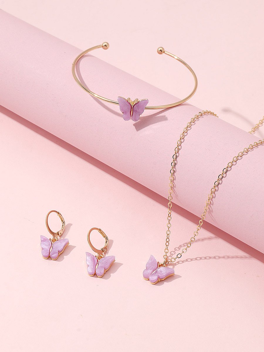 Set of 3 - Butterfly Necklace, Bangle and Earrings