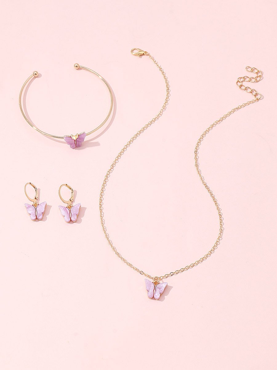 Set of 3 - Butterfly Necklace, Bangle and Earrings