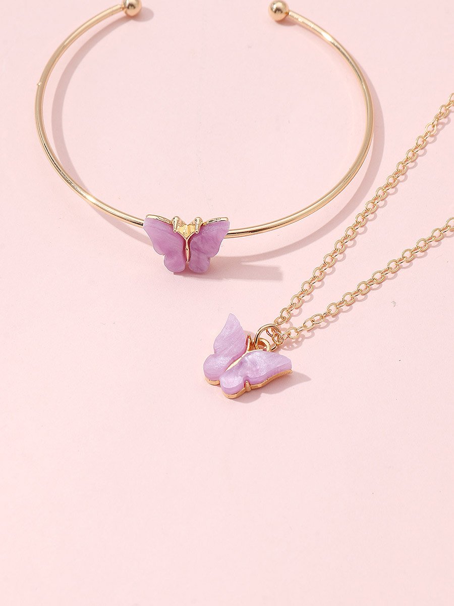 Set of 3 - Butterfly Necklace, Bangle and Earrings
