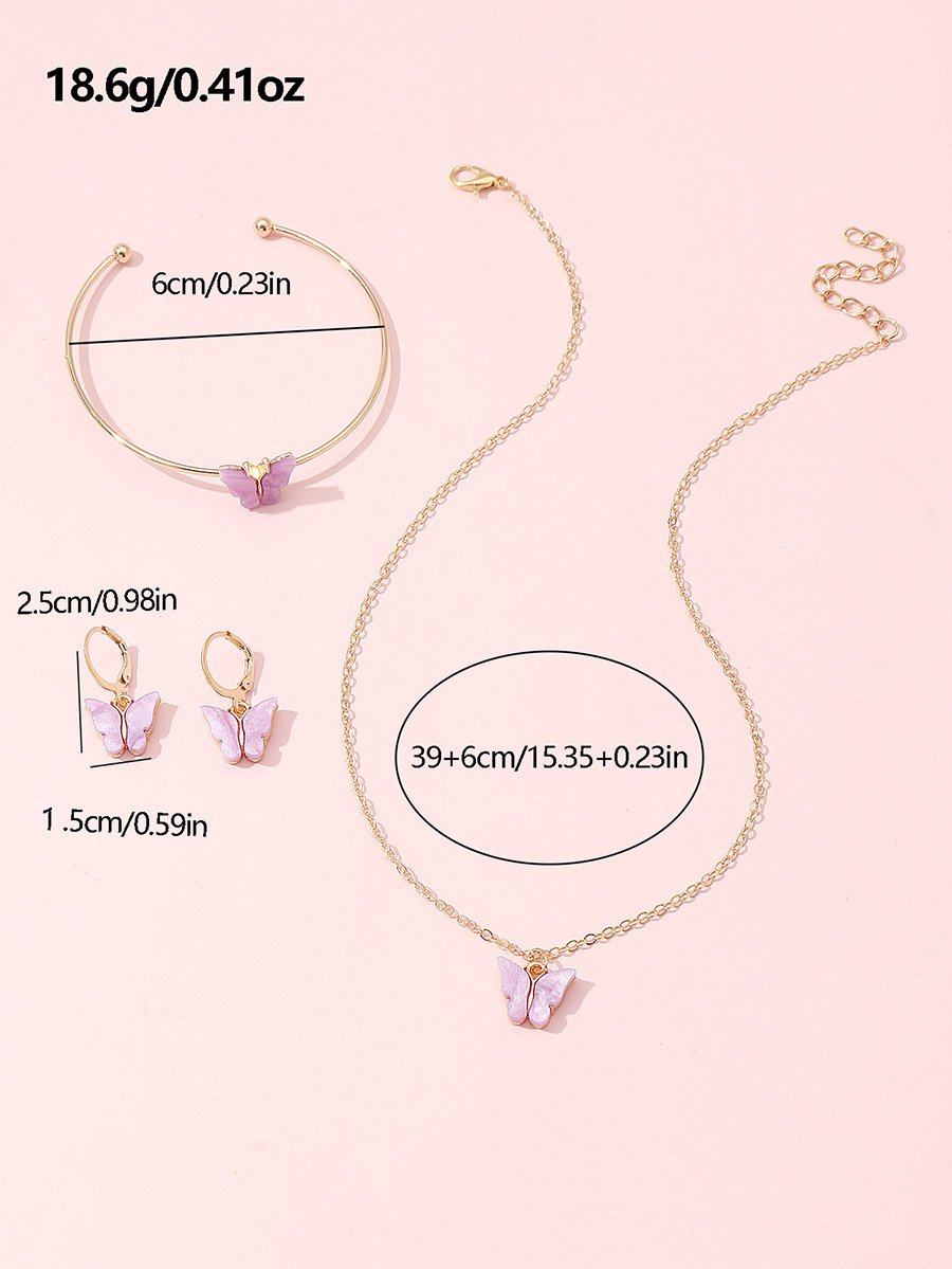 Set of 3 - Butterfly Necklace, Bangle and Earrings