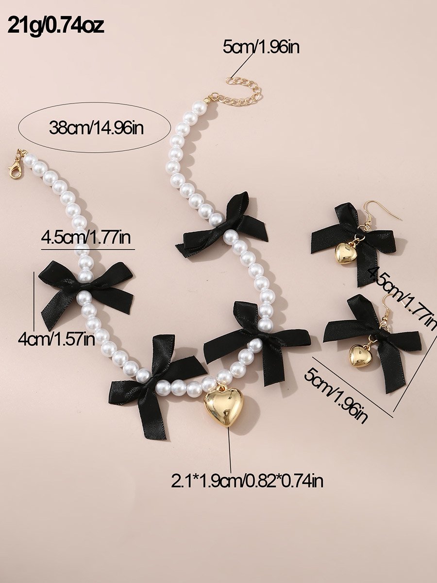 Set of 2 - Faux Pearl Embellished Pendant Necklace and Earrings