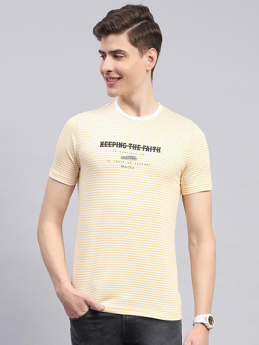 Men Yellow Printed Round Neck T-Shirt