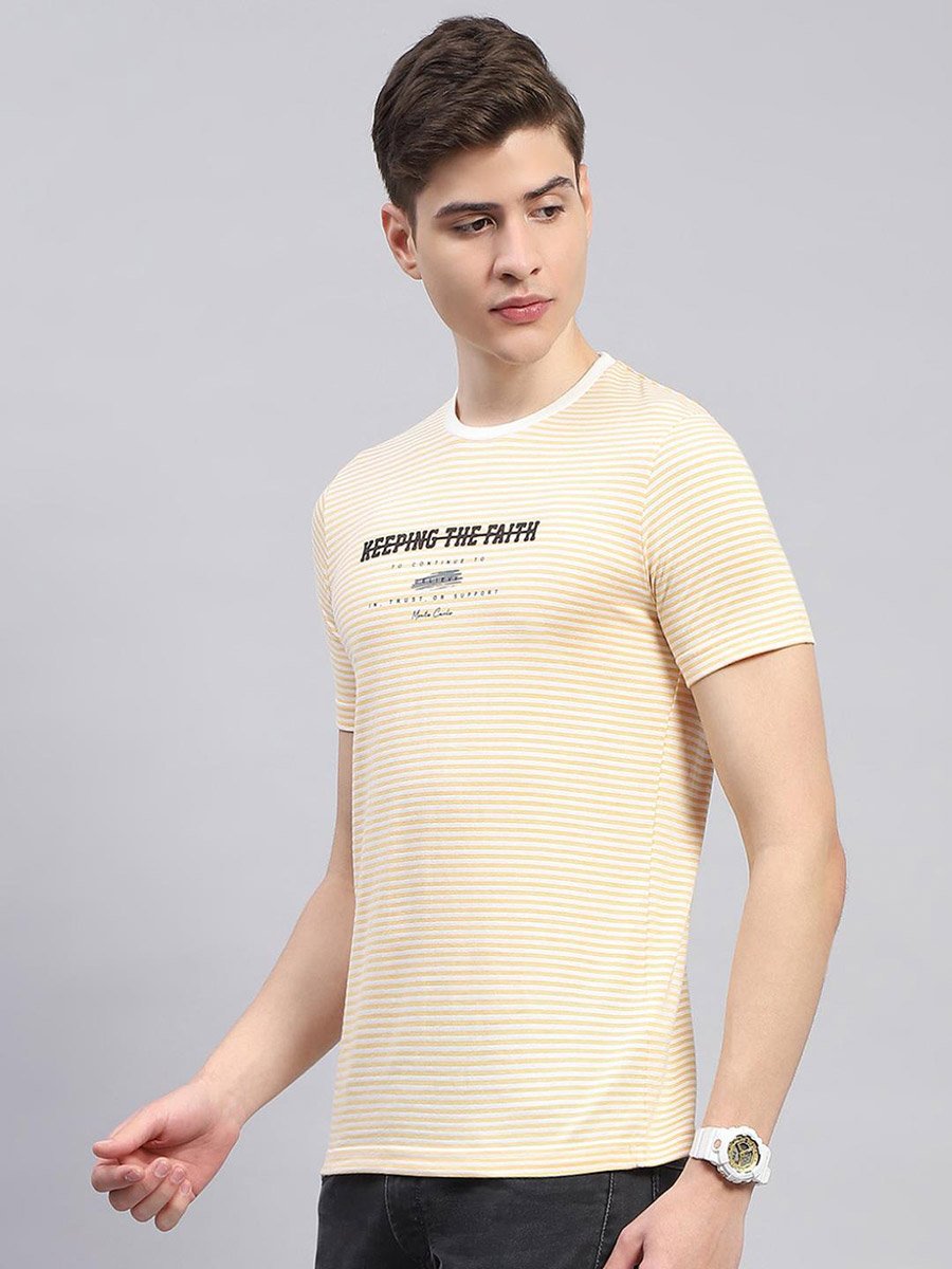 Men Yellow Printed Round Neck T-Shirt