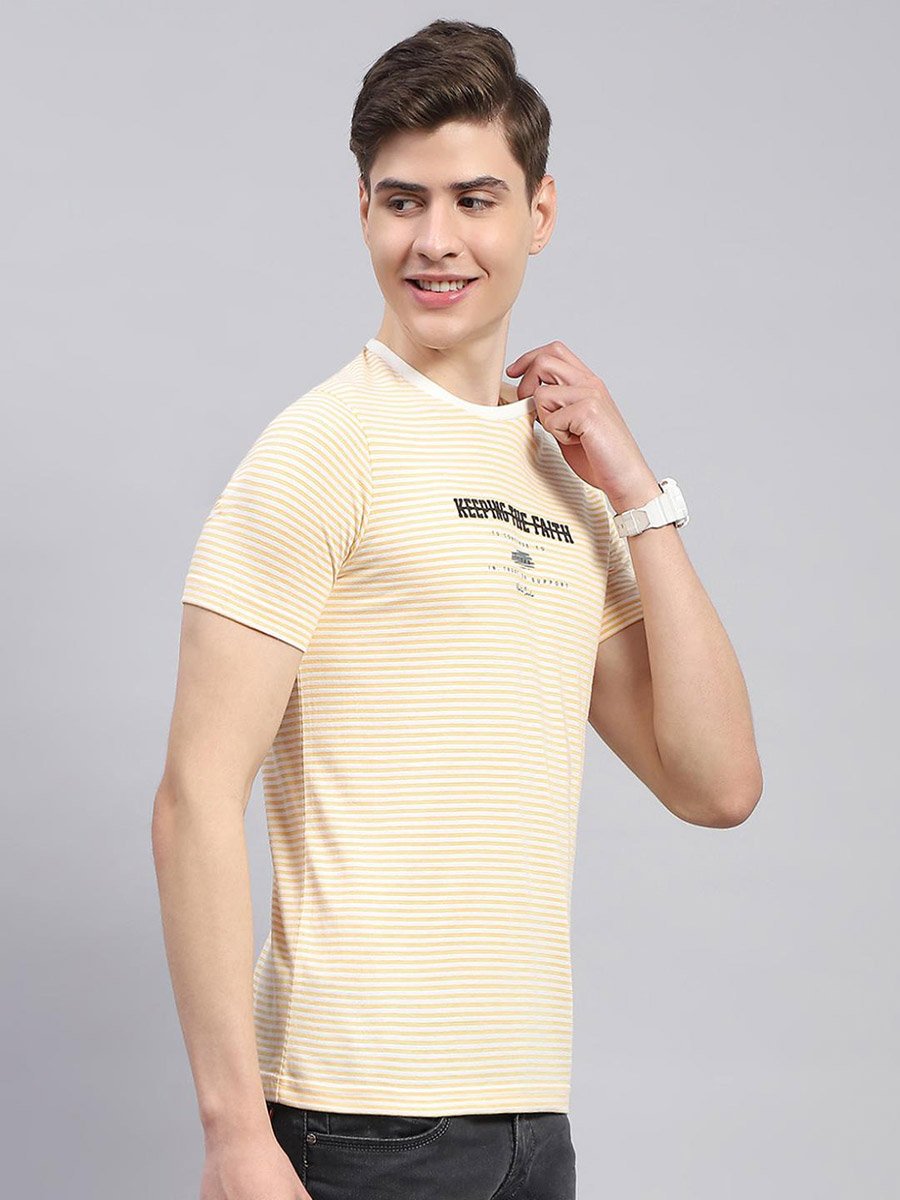 Men Yellow Printed Round Neck T-Shirt