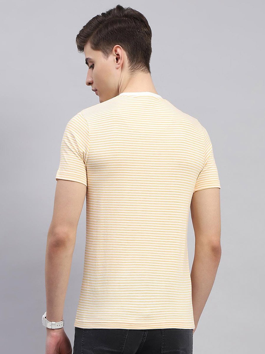 Men Yellow Printed Round Neck T-Shirt