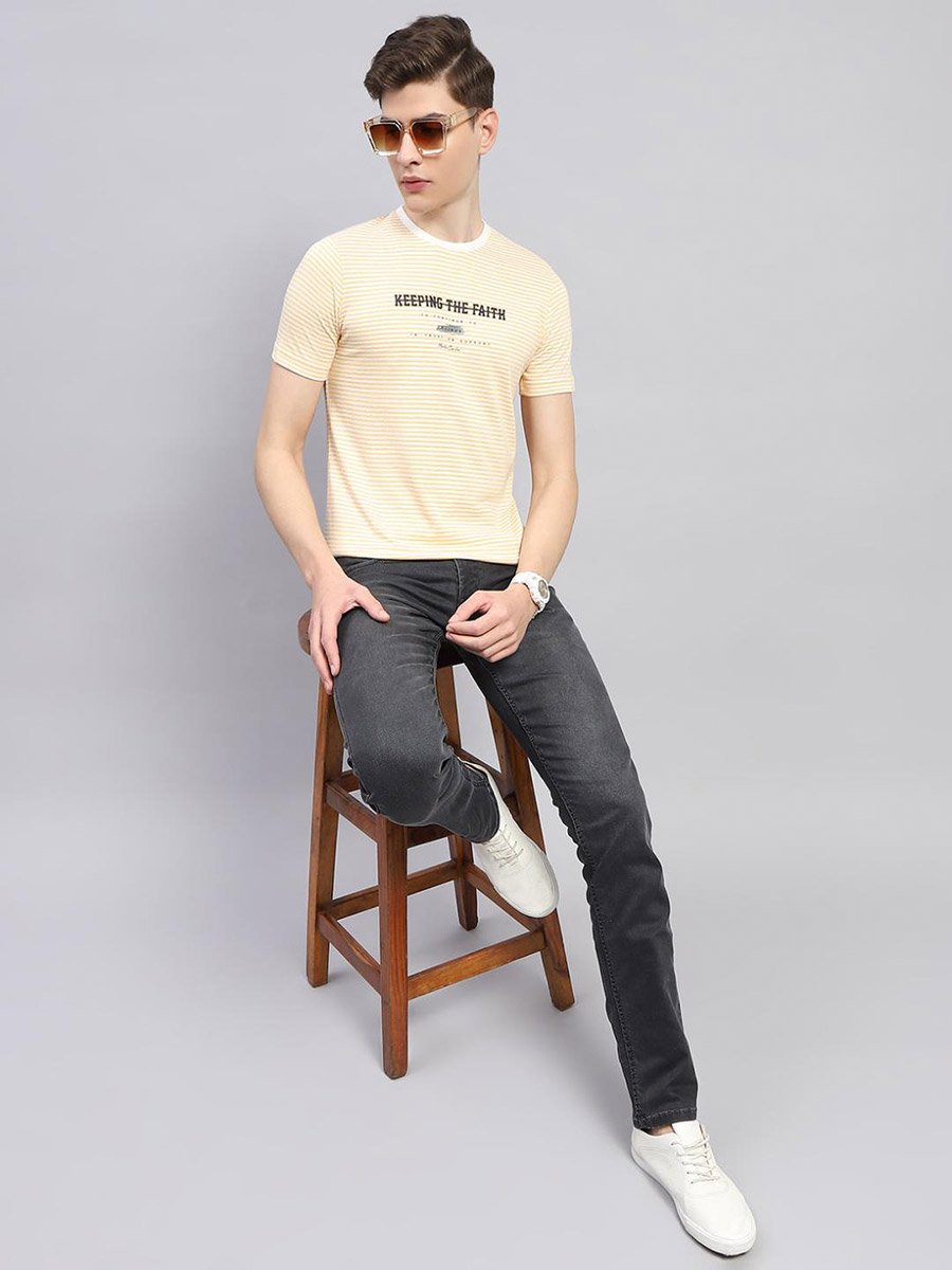 Men Yellow Printed Round Neck T-Shirt