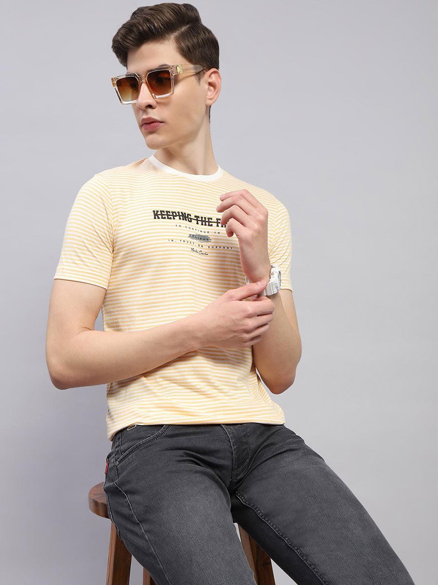 Men Yellow Printed Round Neck T-Shirt
