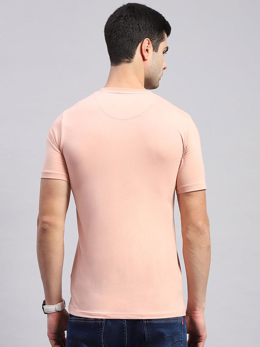 Men Peach Printed Round Neck T Shirt