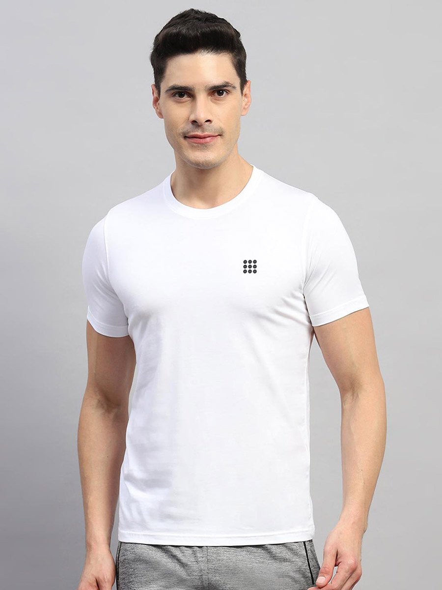 Men White Solid Round Neck T Shirt