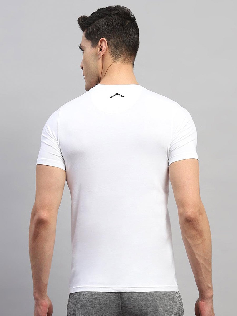 Men White Solid Round Neck T Shirt