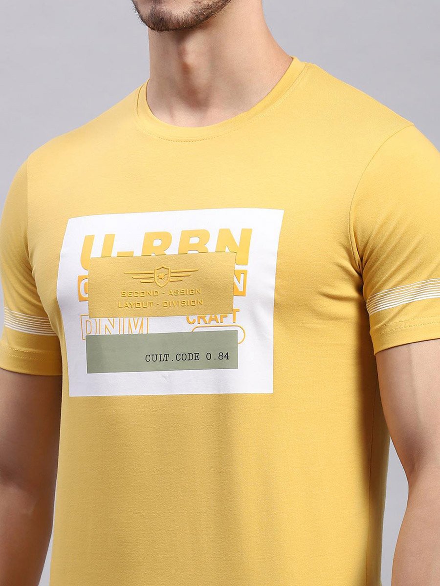 Regular Fit Mustard Printed Round Neck TShirt