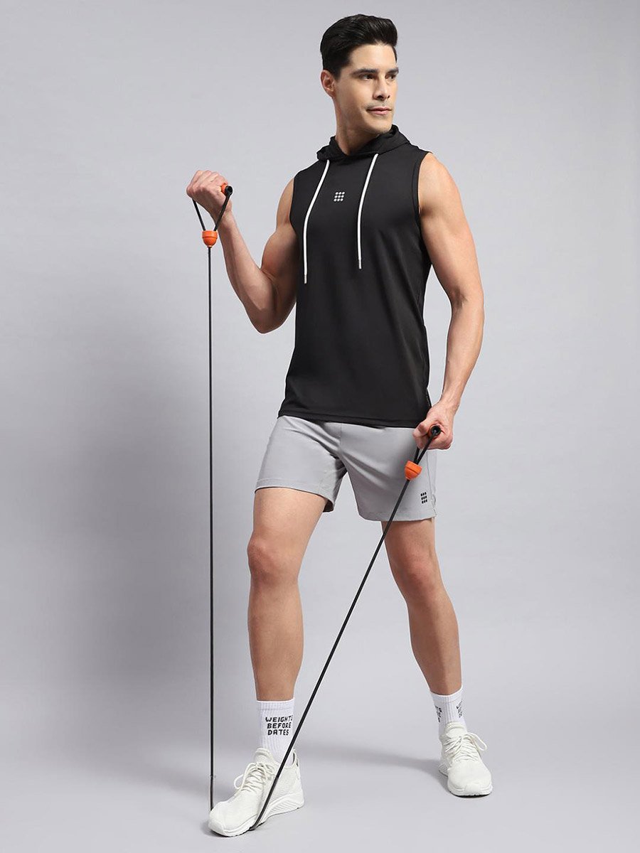 Men Black Sleeveless Hooded TShirt