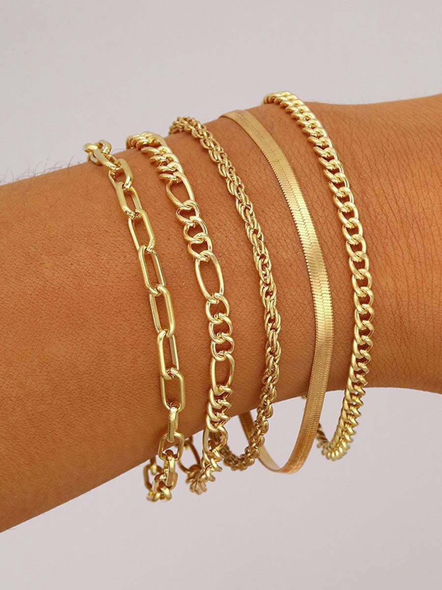 Set of 5 - Textured Chain Bracelet