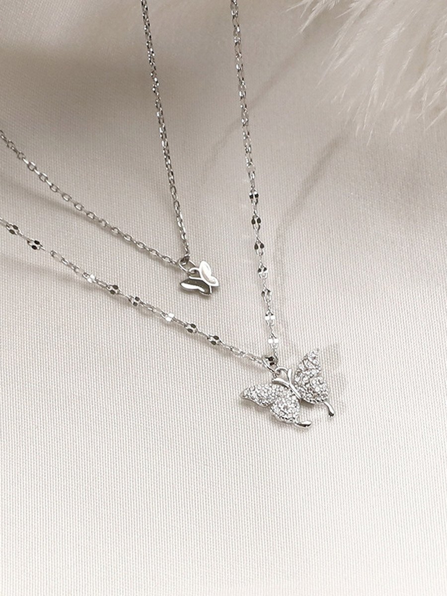 Rhinestone Butterfly Layered Necklace