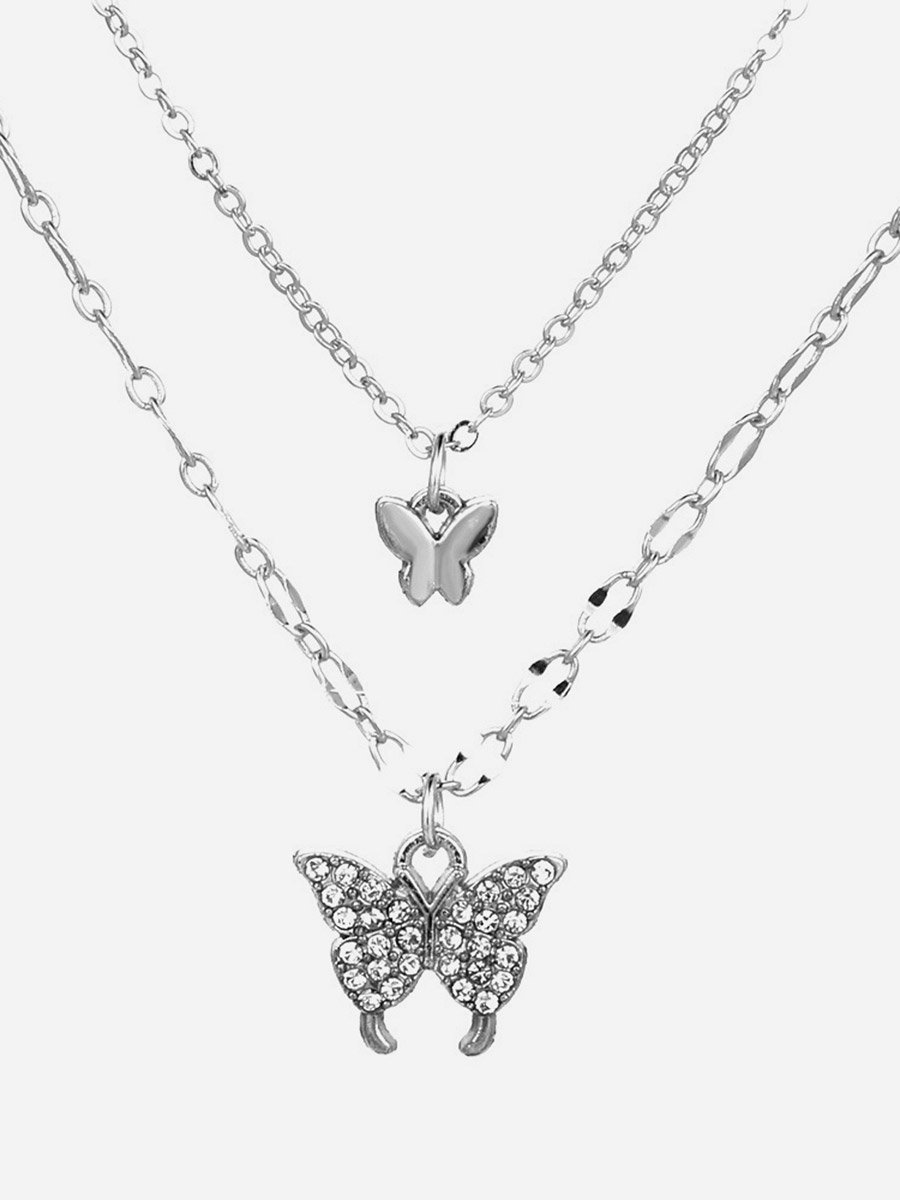 Rhinestone Butterfly Layered Necklace