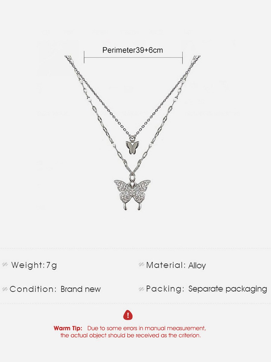 Rhinestone Butterfly Layered Necklace
