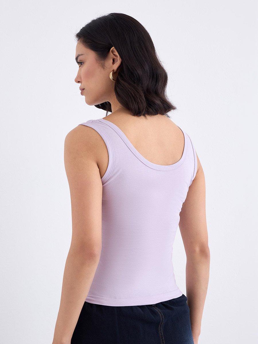Lilac Fitted Embroidered 100% Cotton Tank