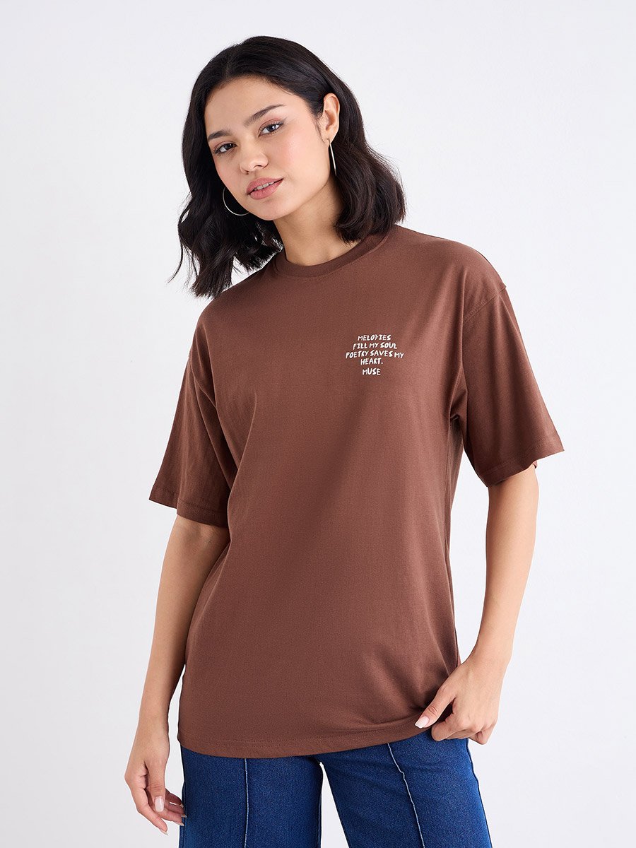 Slogan Print Oversized 100% Cotton T-Shirt